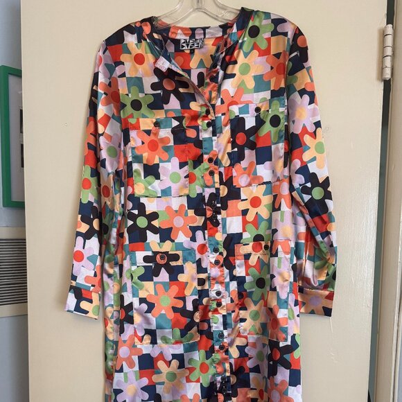 Dusen Dusen Multicolor Daisy Pattern Button Down Midi Dress - Picture 1 of 8